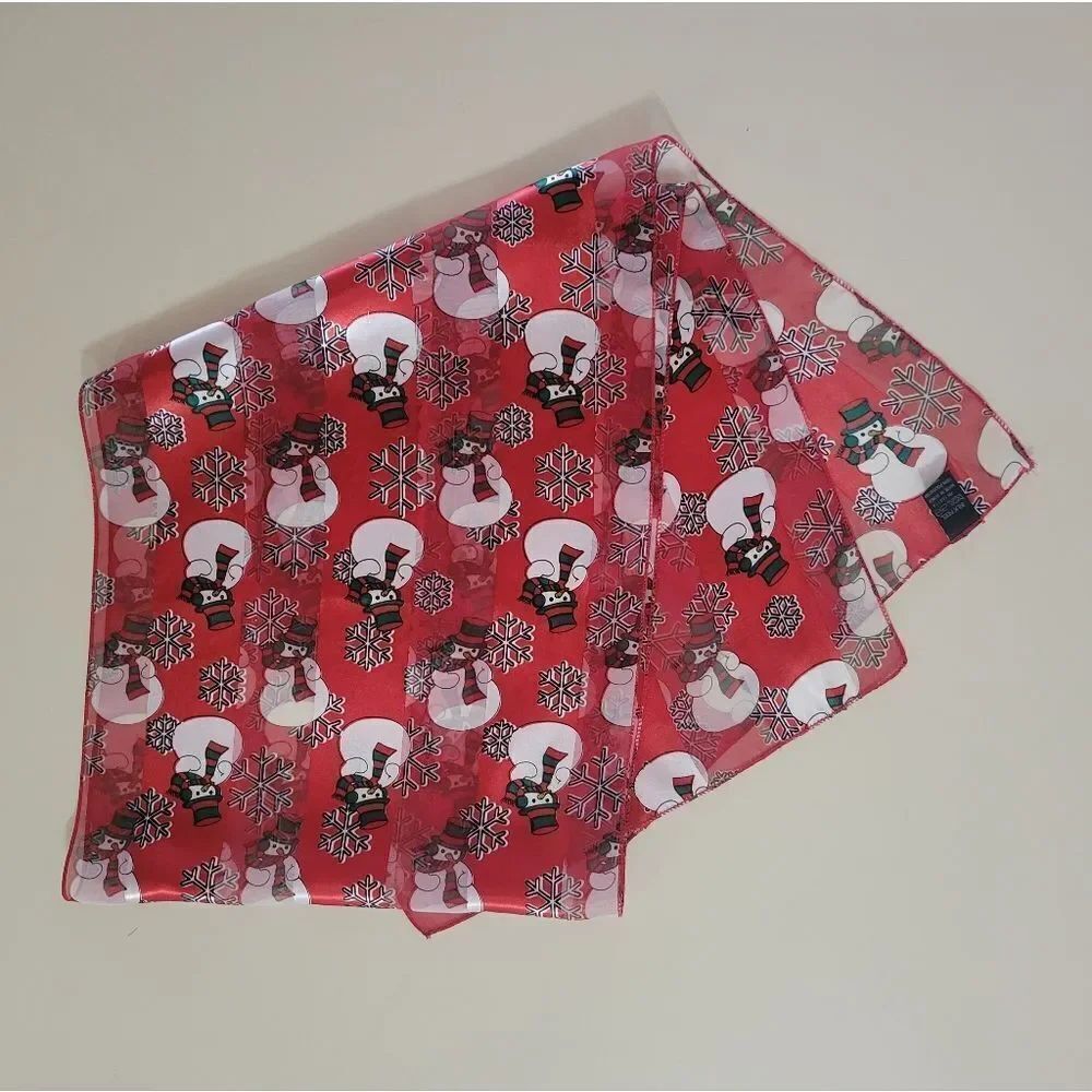 Silk Feel Red And White Snowman Oblong Scarf